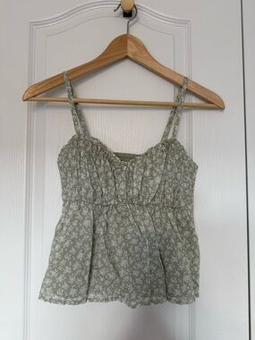 Hollister Sage Green Floral Smocked Cami